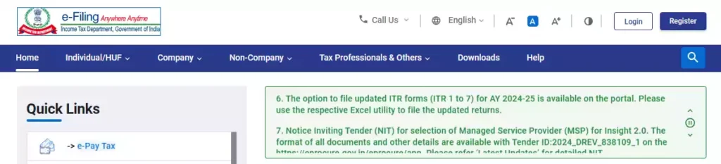 Go to the Income Tax Portal