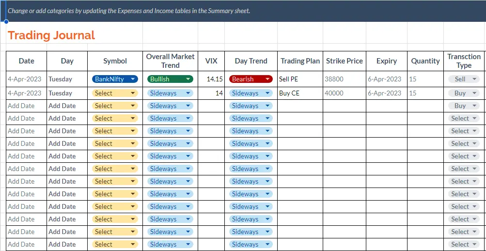 Excel Trade Journal Free Download