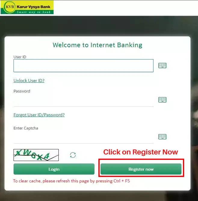 Karur Vyasya Bank Registration Process